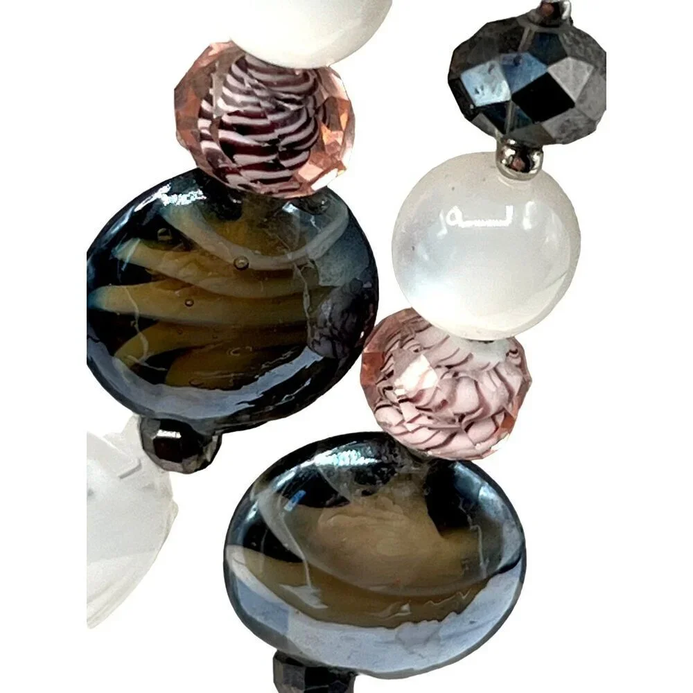 Elegant Multicolor Statement Necklace With Beads & Stones Adjustable Length - Picture 8 of 10